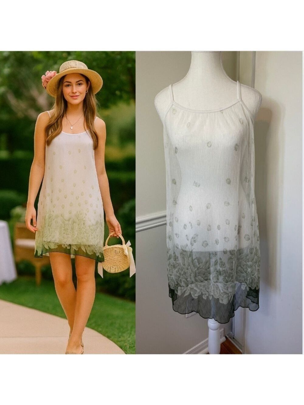 🐈Sheer Green Gradient Mini Slip Dress P2P 18"